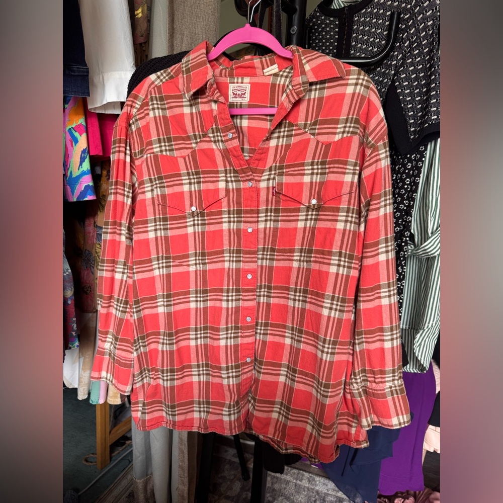 Levi's Red and White Plaid Western Button Down Shirt